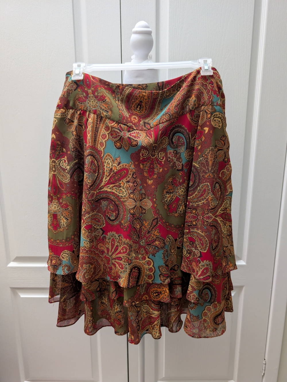 Lauren Ralph Lauren Paisley Tiered Skirt in Red, Olive & Teal